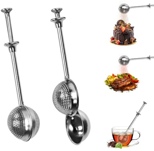 UHETLET 2 Pezzi Colino per Tè con Manico Telescopico Uovo da Tè in Acciaio Inox 304 Colino da Tè per Tè Sfuso Infusore per Tè Sfuso Pinze da Tè per Tè Zucchero Farina Spezie Cacao in Polvere