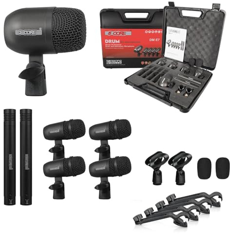 5 CORE Schlagzeug-Mikrofon-Set, 7-teilig, alle Metall-Drummer-Mikrofone, Tom/Snare & Becken, professionelles kabelgebundenes Instrumententrommel-Set, Microfonos, inkl. Gewindeclip, Mikrofonhalter