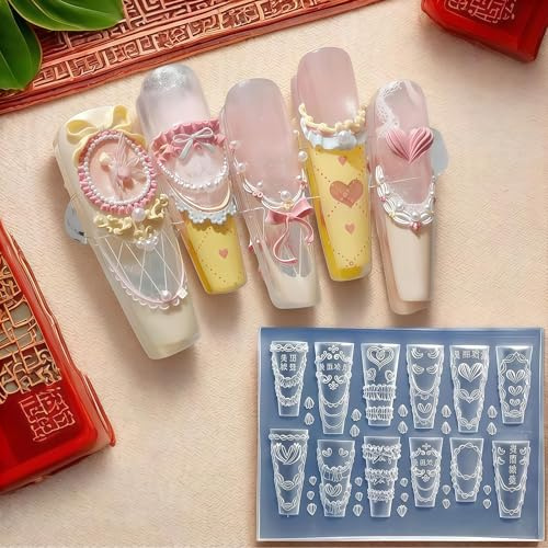 Vesavifaka Silikon Moulages Ongles, Pochoirs Ongles en Crème 3D, Outils Ongles en Silicone, Décorations d'Ongles pour Accessoires Ongles