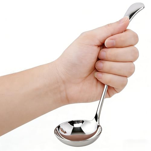 7.9 Inch Soup Ladle, Soup Spoon, Stainless Steel Ladle Spoon, Silver Serving Spoon for Sauces and Soup, Small Ladle for Broth, Sauces and Serving