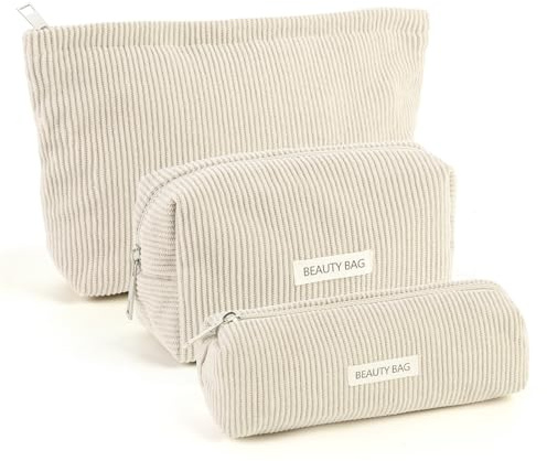 Kosmetiktasche Damen 3 Stück Kulturtasche Damen mit Reißverschluss, Kosmetiktasche Klein für Reisen, Make Up Organizer für Frauen (3 Größen, Beige)