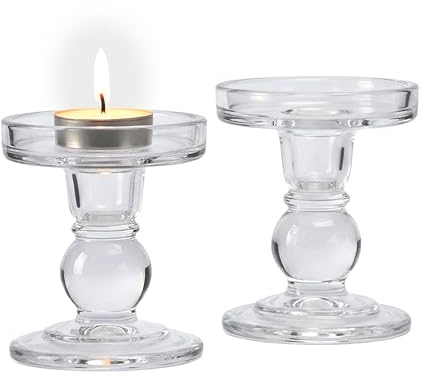 Relaxdays Kerzenhalter, 2er Set, Glas, für Stumpenkerzen & Stabkerzen, Kerzenständer, Größenauswahl, transparent