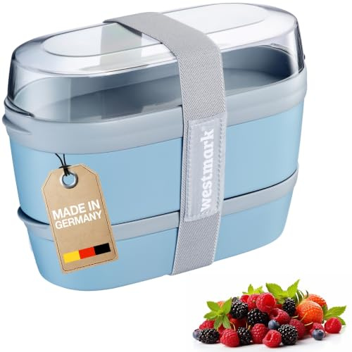 Westmark Lunchbox Maxi – Praktische Box mit Fächersystem im Bento Stil 760 ml, 830 ml und 425 ml Behälter für Meal Prep, Schule und Büro, Made in Germany –blau