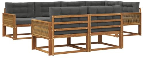 vidaXL Outdoor-Sofagarnitur mit Kissen 7 pcs Natur und Anthrazit, Terrasse, modernes Outdoor-Möbelset, wetterfeste Garten-Sofa-Garnitur, Flexible Design-Sitzgelegenheiten aus Akazienholz