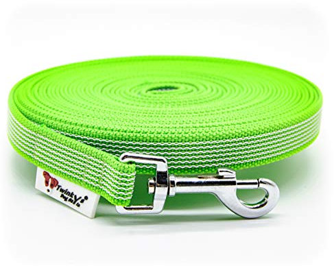 Twinkys Dog Style Schleppleine Hund – neon grün 5 Meter 20 mm – gummierte Trainingsleine mit Handschlaufe – strapazierfähig & wetterfest – ideal für Rückruftraining, Freilauf & Hundesport