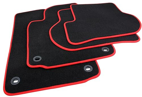 Kfzpremiumteile24 Fußmatten Kompatibel mit Golf 5 1K Golf 6 5K Jetta Scirocco Velours Automatten Premium Stoffmatten Schwarz/Rot Drehknebel