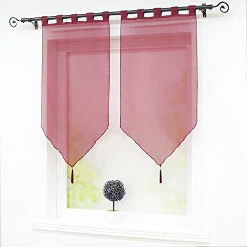 Joyswahl Scheibengardine Voile Bistrogardinen mit Quaste, einfarbig Melina Kurzstore BxH 45x90cm Violett mit Schlaufen 2 Stück
