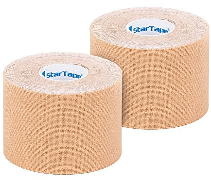 SL StarTape - Kinesiologietape, elastisches Sporttape aus Baumwolle, selbstklebendes Physiotape, wasserabweisend, hautfreundliches Taping, 5 x 550 cm, beige, 2er Set