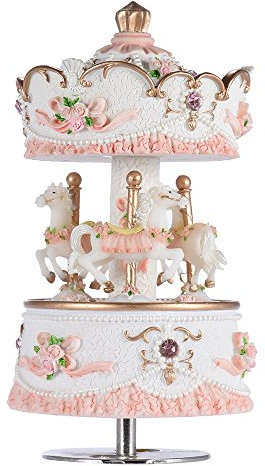 Karussell-Spieluhren für Mädchen, 3 Pferde, drehbar, Melodie, Schloss im Himmel, Farbwechsel, LED-Lichter, Musikgeschenk für Baby, Kinder, Tochter, Geburtstag, Weihnachten, Festival, Artikel, Rosa