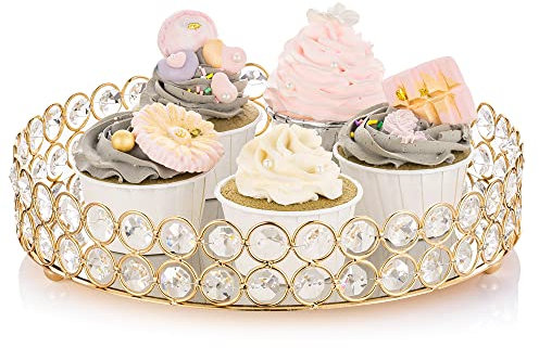NUPTIO Tablett Spiegel Deko Kristallwaschtisch: 25cm Durchmesser Make Up Organizer Verziertes Deko Tablett für Parfüm Schmuck Kerzen und Make-up Weihnachten Hochzeitsfeier Wohnzimmer Deko