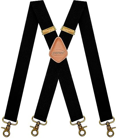 MENDENG Hosenträger für Herren, robust, drehbare Haken, Retro-X-Rücken, verstellbare Hosenträger - Schwarz - Einheitsgröße