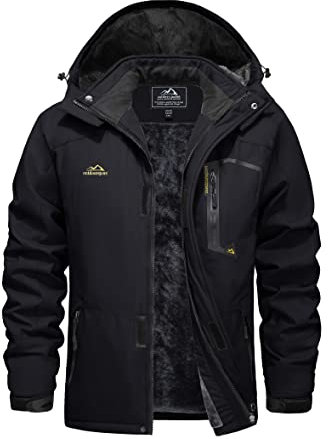 EKLENTSON Herren Winterjacke Skijacke Gefütterte Warme Wanderjacke Schnee Jacke mit Kapuze, (Schwarz, XL)