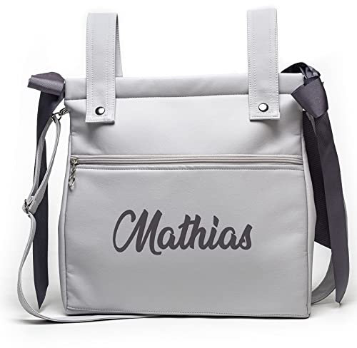 Bolsa panera de polipiel personalizada con nombre bordado - Bolso carro - Talega carrito de bebé - Gris - Nenel