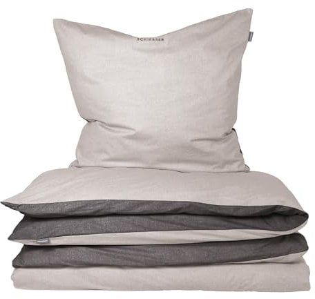 Schiesser Bettwäscheset Doubleface | 2-teilig | Zweifarbig | Feinbiber | 100% Baumwolle | Oeko-Tex Zertifiziert | Reißverschluss | 155x220cm + 80x80cm | Hellgrau-Dunkelgrau