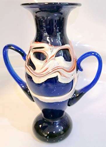 Oberstdorfer Glashütte Glaskunst Kobalt Blaue Amphore mit Buntem Dekor mundgeblasen seltene Vase Blumen Höhe 23,5 cm