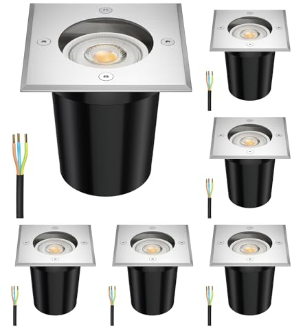 ledscom.de 6 Stück Boden-Einbauleuchte RELI für außen Edelstahl eckig IP67 inkl. 5,558W LED Lampe 535lm 30° weiß