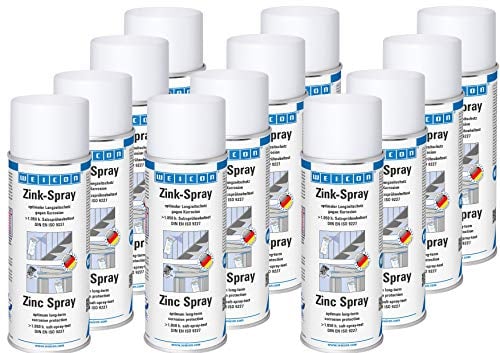 WEICON Zink-Spray 400 ml, Rostschutzfarbe für alle Metalle, Korrosionsschutz, Farbe: leicht angewitterte Feuerverzinkung, 12er Set