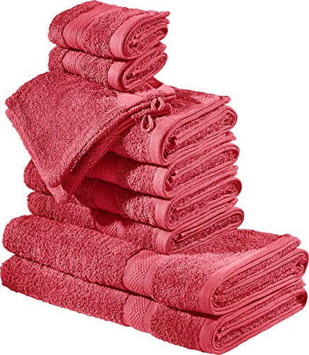 REDBEST Frottier-Set 10-TLG. Chicago rot Größe - Handtuch, Duschtuch, Gästetuch, Waschhandschuh - saugstark, strapazierfähig, ideal für Reisen, Sport