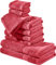 REDBEST Frottier-Set 10-TLG. Chicago rot Größe - Handtuch, Duschtuch, Gästetuch, Waschhandschuh - saugstark, strapazierfähig, ideal für Reisen, Sport