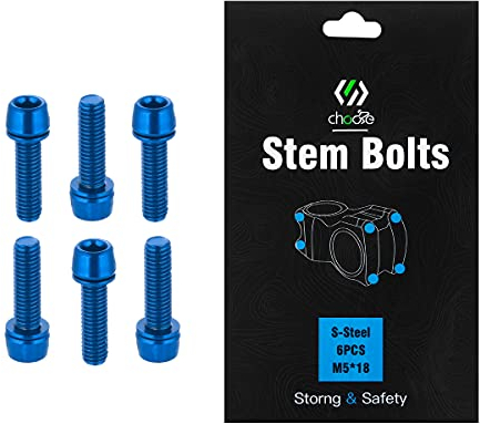 Chooee Viti per Attacco Manubrio della Bicicletta,M5 x 18mm Bulloni Stelo per MTB/Bici da Strada, 6 Pezzi Blu
