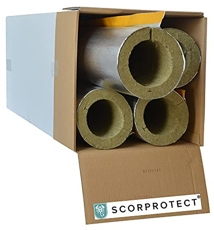 Scorprotect® voller Karton Alukaschierte Rohrschale Rohrisolierung Steinwolle mit 0.040 Wärmeleitfähigkeit (Steinwolle, 114 x 30 mm x 1 Meter)