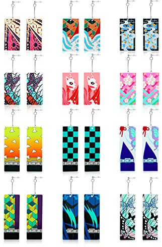 KAERUN 12 Pairs Women's Demon Slayer Anime Earrings, Acrylic, Alloy Resin, Dangle, Cosplay, Earrings