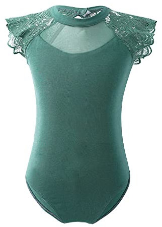 iEFiEL Kinder Mädchen Ballettanzug Ballett Trikotanzug Baumwolle Ballettkleidung Vintage Tanzkostüm Kurzarm/Ärmellose Turnanzug Bohnengrün 146-152