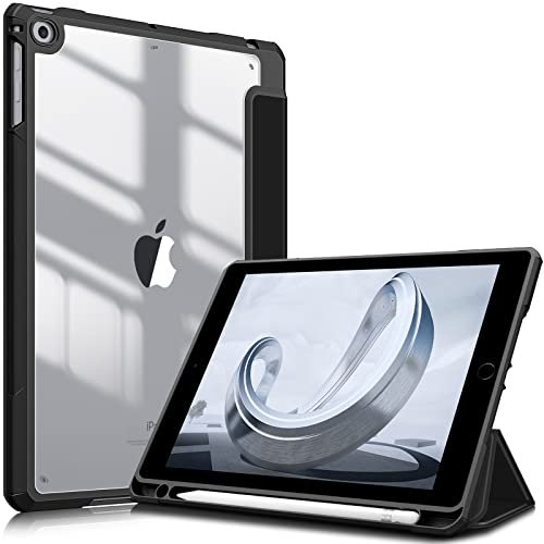 Fintie Hybrid Hülle mit Stifthalter für iPad 6./5. Generation 2018/2017, iPad Air 2/Air 1. Gen 9.7 Zoll - Stoßfeste Schutzhülle mit transparenter Hartschale auf der Rückseite Schwarz