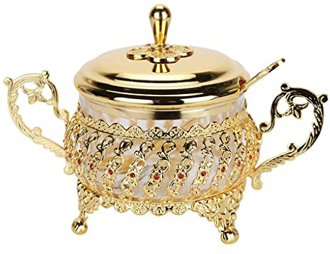 kaixinbukaixin Sucrier en Alliage De Verre avec Couvercle Cuillère Pot De Sel De Luxe Poivre Bonbons Assaisonnement Pot, Doré