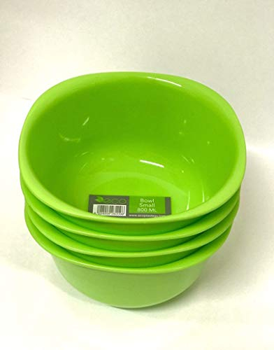 ECO Reusable Unbreakable Colourful Plastic Bowls Set of 4 Shatterproof 100% Food Safe Perfect for Camping, Indoor, Outdoor, and Picnic (Green, Small 800ml)