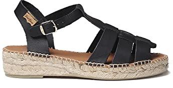 Toni Pons Damen Espadrille aus Leder - Emma - Schwarz, 38 EU