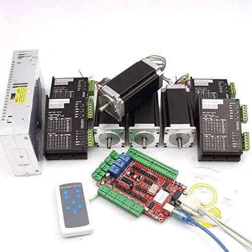 RATTMMOTOR 4 Achsen Schrittmotor Steuerung Kit Nema23 Schrittmotor Doppelwelle 425oz-in 3A + FMD2740C Schrittmotor Treiber 40V 4A + 400W 36V Netzteil + USB CNC Breakut Board für CNC-Fräser