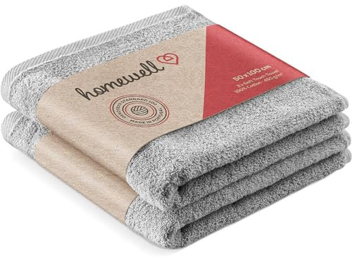 Homewell Handtücher Set - weich und saugstark, 100% Baumwolle, Oeko-Tex 100 Zertifiziert (2 Handtücher 50x100 cm, Grau)