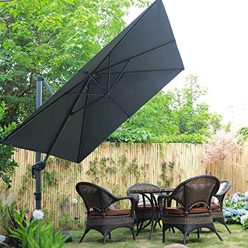 PURPLE LEAF Parasol Déporté 2,5 × 2,5 m Carré avec Base Croisée, Parasol de Jardin Extérieur Toile Protection UV, Parasol en Aluminium à Manivelle, Inclinable et Rotation à 360°, Gris