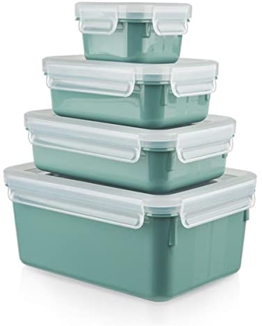 TEFAL Masterseal Colour Edition Vert d'eau rectangulaire Set 4 pièces, 100% hermétique, 100% sans danger, compatible lave-vaisselle, coloris tendance N1031010