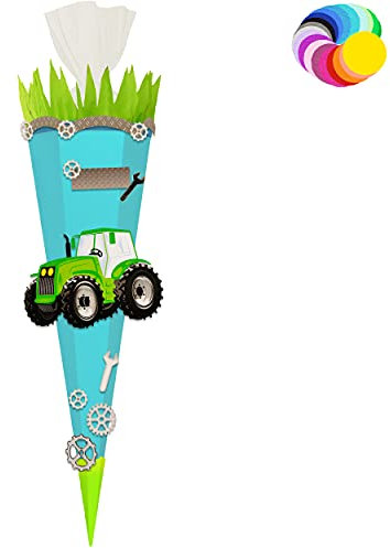 alles-meine.de GmbH Bastelset - Schultüte Farbe & Größe wählbar 70/85 / 100 cm - Traktor - Farbe frei wählbar - Bastelschultüte - Zuckertüte zum selber Basteln Bemalen Bekl..