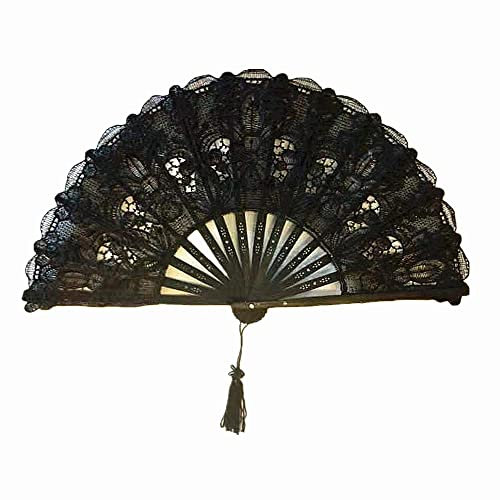Black Sugar Ventiladores Abanico Plegable Mujer Retro Vintage Barroco Nippon Antiguo Bambú Encaje Madera Novia Fiesta Disfraz Verano (negro)