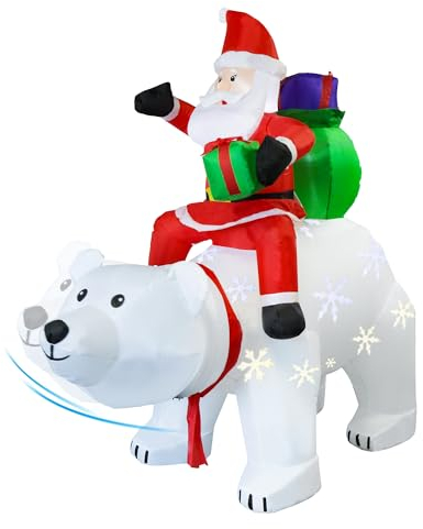 Exsivemy 6FT/1.8m Aufblasbares Weihnachtsdekoration, Aufblasbarer Reitender Eisbär-Weihnachtsmann Mit Schüttelndem Kopf Reitet, LED-Licht Weihnachtsdekoration für Indoor-Outdoor-Yard (180cm-Eisbär)