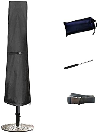CoverFml Patio Umbrella Cover-420D Waterproof Outdoor Umbrella Cover-Fits 7-10Ft Outdoor Market Parasol, 15Ft Double Sided Umbrella , Black