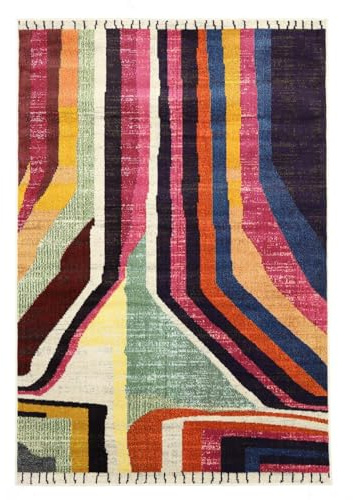 RugVista Markiz Teppich, 160 x 230 cm, Multi/Rosa | Berber / Marokko, Rechteckig, Niedriger Stapel, Nur chemische Reinigung, Oeko-Tex 100, Wohnzimmer, Schlafzimmer, Küche