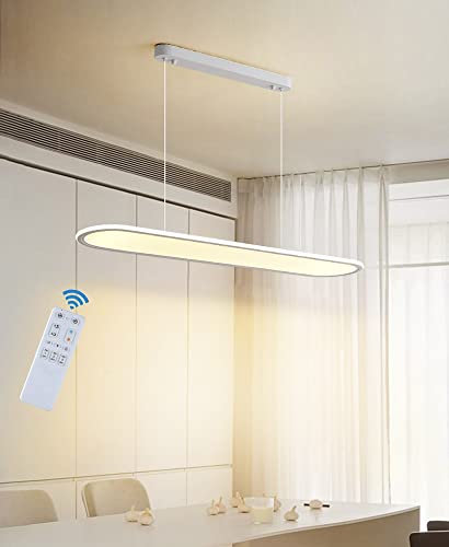 72W Dimmbare LED Pendelleuchte Esstischlampe Esstisch Weiß Hängelampe Moderne Hängeleuchte mit Fernbedienung LED Pendellampe Höhenverstellbar Kronleuchter Lampe für Wohnzimmer Büro Esszimmer Küche