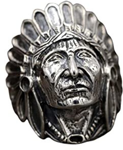 925 Silber Ringe Herren, Ring Schmuck Silber Häuptling Der Indianer Verlobungsring Vintage Größe 66 (21.0)