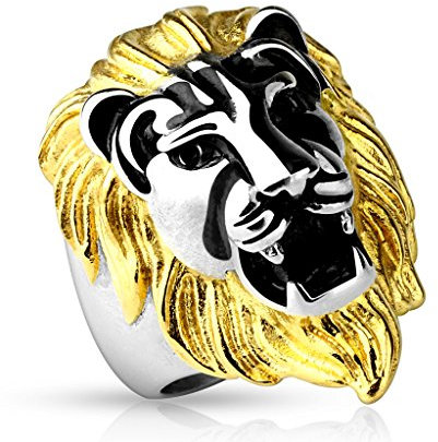 BlackAmazement 316L Edelstahl Ring Löwe Lion Loewe Mähne Silber Gold Sternzeichen Biker Herren (60 (19,1))