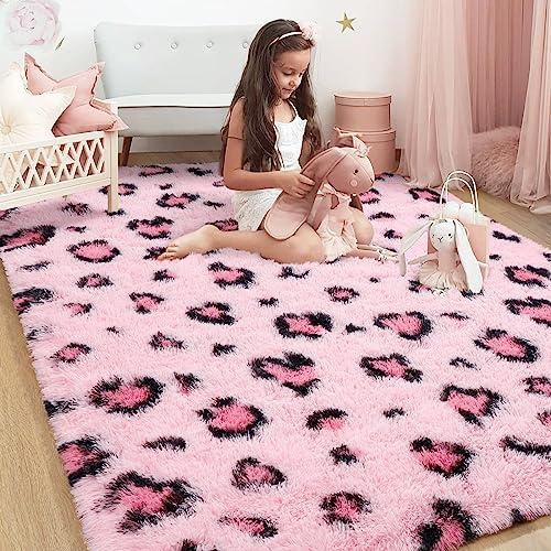 HOMORE Teppiche mit Leopardenmuster, 1.2x1.8 m, rosa Leoparden-Teppich für Mädchen-Schlafzimmer, weicher Geparden-Druck Teppiche für Wohnzimmer, Western-Dekor, Kinderzimmer, Wohnheim-Dekor