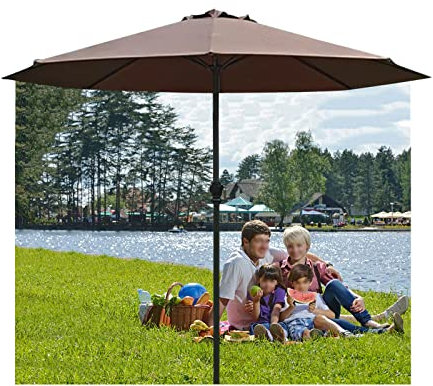 whalebee Parasol De Jardin Extérieur, 2.7m Rond Parasol De Plage Avec Manivelle, Se Plie Et Se Deplie Facilement, Parasol Balcon Protection Uv, Imperméable Parasol En Tissu De Polyester