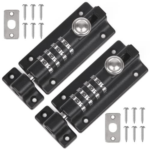 Weielt Digit Combination Locking Bolt, 4 Digit Sliding Lockable 120mm Stainless Steel Silded Garden Gate Latch for Wooden Gates, Gate Door Bolt Lock with Anti-Tamper Screws (Black 2Pack)