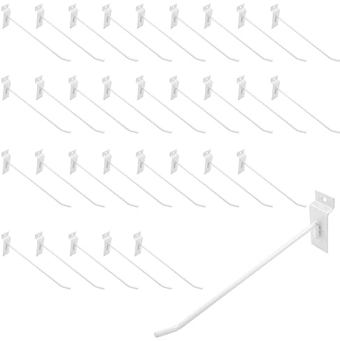 Waziaqoc 32 Stück 20,3 cm lange weiße Slatwall-Haken, Metall-Lamellen-Wand-Display-Panel-Haken, robuste Lamellenbrett-Zubehör, Stecktafel, Gitterwandhaken für Garage und Geschäft