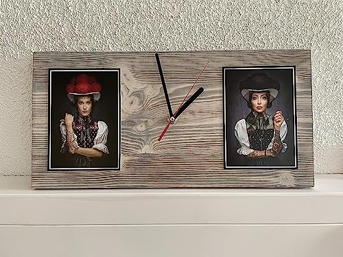 Black Forest Schwarzwaldbilder mit Uhr auf Holz „Barbara “ 20x 40 x 1.8 cm Design trifft Geschichte, eine perfekte Kombination aus modern und rustikal incl.Uhr. (Originale von Sebastian Wehrle)