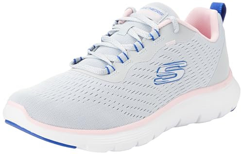 Skechers Flex Appeal 5.0, Sneaker Basse Donna, Grey Mesh/Blue & Pink Trim, 41 EU