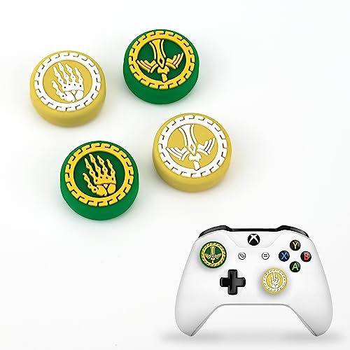DLseego Thumbstick Kappen Grip Set Caps für Xbox Series X PS5 PS4 Switch Pro Controller,Joystick Schutz Anhänge,Thumb-Stick Grip PS4 PS5 Zubehör,Grünes und gelbes Schwert und Hand